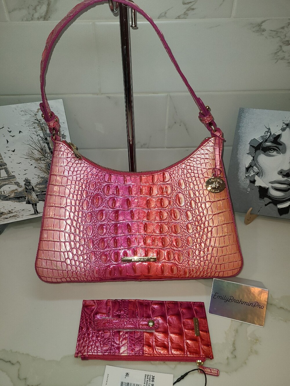 Brahmin Esme In Cupid Ombre Pristine & NWT matching Credit Card Wallet